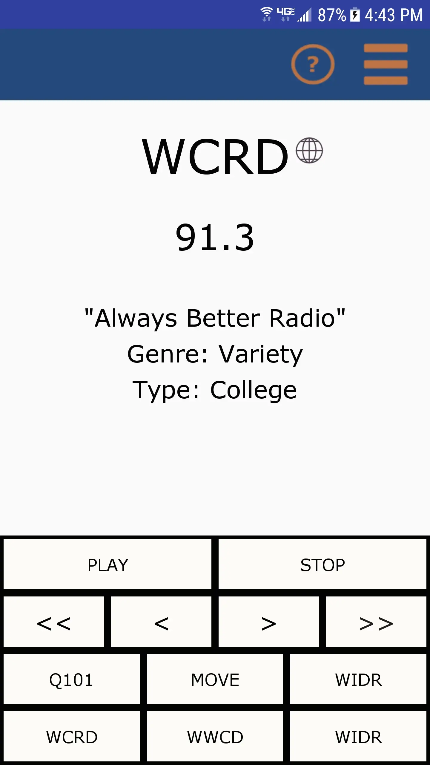 Screenshot of the Midwest Radio Android app