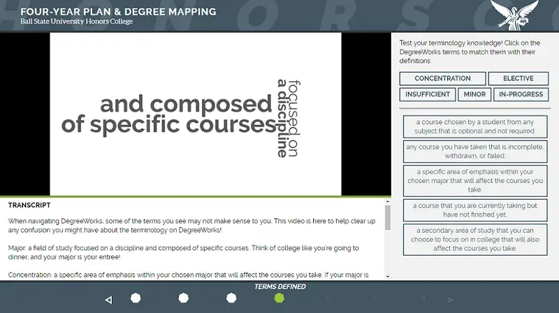 Screenshot of the Ball State Honors College website